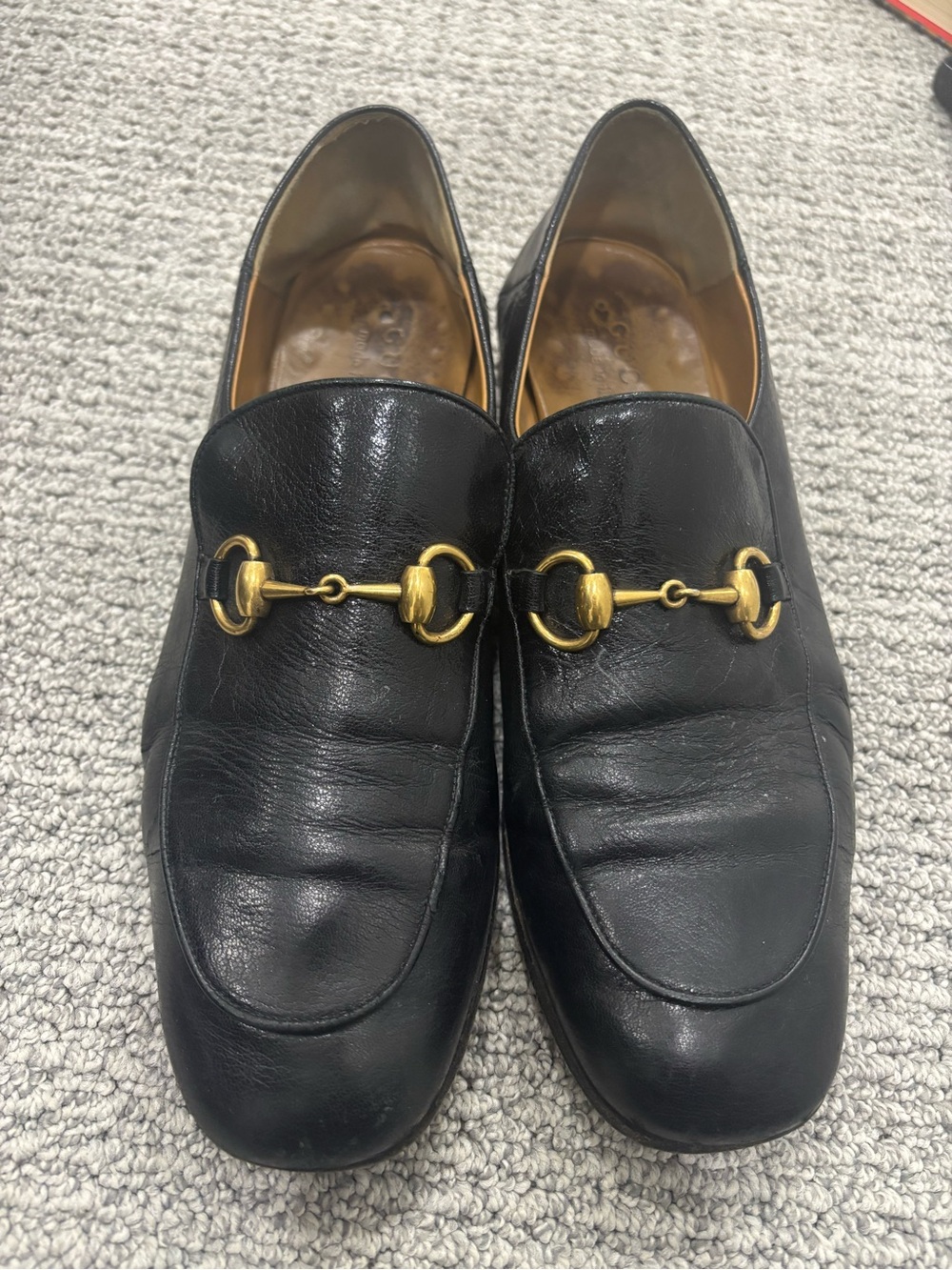 Gucci Black Leather Horsebit Slip-On Loafers